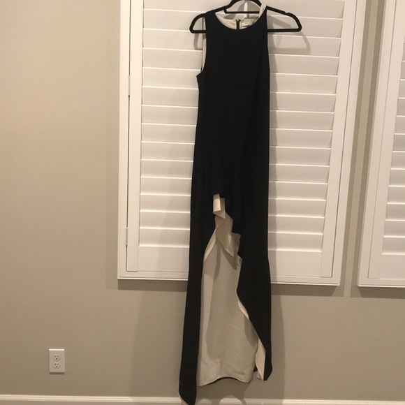halston heritage black flounce gown